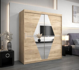 Arte Boliwia Contemporary 2 Mirrored Sliding Door Wardrobe 9 Shelves 2 Rails Sonoma Oak Effect (H)2000mm (W)1800mm (D)620mm - thumbnail 2
