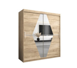 Arte Boliwia Contemporary 2 Mirrored Sliding Door Wardrobe 9 Shelves 2 Rails Sonoma Oak Effect (H)2000mm (W)1800mm (D)620mm - thumbnail 1