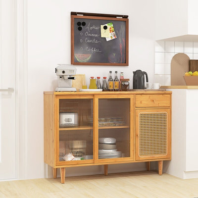 Costway Buffet Cabinet Kitchen Cupboard Sideboard W/ Tempered Glass Sliding Door - image 1