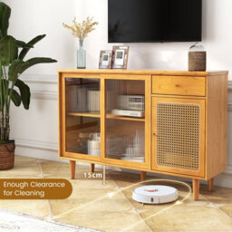 Costway Buffet Cabinet Kitchen Cupboard Sideboard W/ Tempered Glass Sliding Door - thumbnail 9