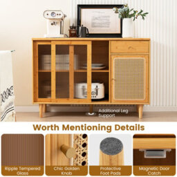 Costway Buffet Cabinet Kitchen Cupboard Sideboard W/ Tempered Glass Sliding Door - thumbnail 8