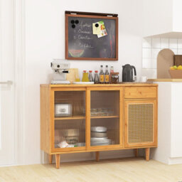 Costway Buffet Cabinet Kitchen Cupboard Sideboard W/ Tempered Glass Sliding Door - thumbnail 1