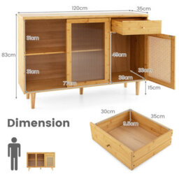 Costway Buffet Cabinet Kitchen Cupboard Sideboard W/ Tempered Glass Sliding Door - thumbnail 3