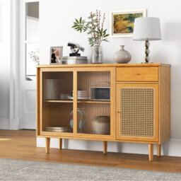 Costway Buffet Cabinet Kitchen Cupboard Sideboard W/ Tempered Glass Sliding Door - thumbnail 4