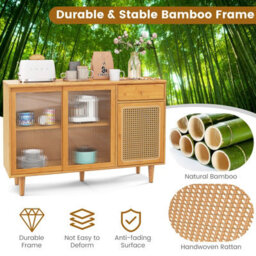 Costway Buffet Cabinet Kitchen Cupboard Sideboard W/ Tempered Glass Sliding Door - thumbnail 7