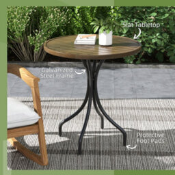 Outsunny Round Garden Table Outdoor Side Table With Steel Frame Brown - thumbnail 5