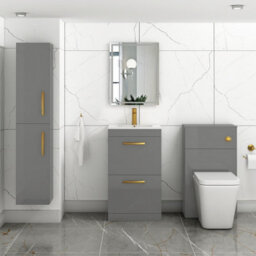 Royal Bathrooms Turin Indigo Grey Gloss 500mm Floor Standing Vanity Unit 2 Drawer With Minimalist Basin Sink & Brushed Brass Handles - thumbnail 2