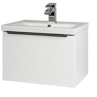 Clifton 500mm Bathroom Gloss White Wall Mounted Vanity Unit And Basin (Central) - Brassware Not Included - image 1