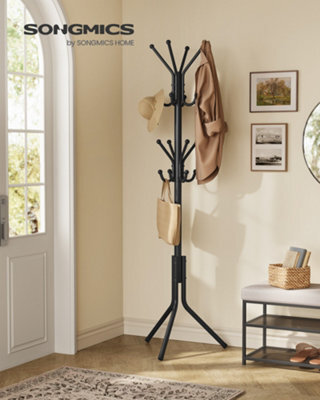 LEDREM Coat Rack, Metal Coat Tree, Freestanding Organizer For Clothes, Bags, Hats, 175 Cm Tall, 16 Hooks, For Entryway, Living Room
