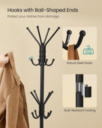 LEDREM Coat Rack, Metal Coat Tree, Freestanding Organizer For Clothes, Bags, Hats, 175 Cm Tall, 16 Hooks, For Entryway, Living Room - thumbnail 4