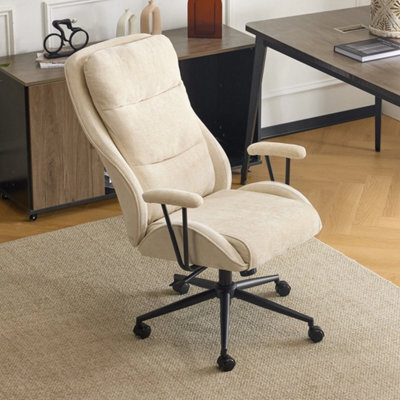 Executive Ergonomic Fabric Office Chair With Recline, High-Back Desk Chair White - image 1