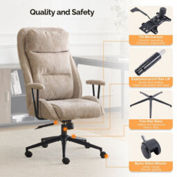 Executive Ergonomic Fabric Office Chair With Recline, High-Back Desk Chair White - thumbnail 5
