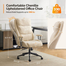 Executive Ergonomic Fabric Office Chair With Recline, High-Back Desk Chair White - thumbnail 2