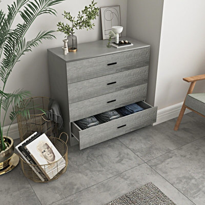 Urbnliving Height 73Cm 4 Drawer Wooden Bedroom Chest Cabinet Modern Grey Carcass And Ash Grey Drawers Wide Storage Cupboard Closet - image 1