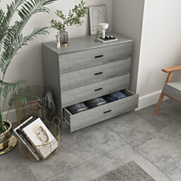 Urbnliving Height 73Cm 4 Drawer Wooden Bedroom Chest Cabinet Modern Grey Carcass And Ash Grey Drawers Wide Storage Cupboard Closet