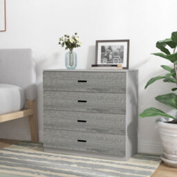 Urbnliving Height 73Cm 4 Drawer Wooden Bedroom Chest Cabinet Modern Grey Carcass And Ash Grey Drawers Wide Storage Cupboard Closet - thumbnail 3