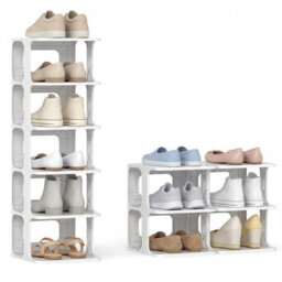 Costway 6-Tier Stackable Shoe Rack  Plastic Entryway Shoe Storage Shelf-White - thumbnail 1
