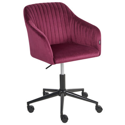 Beliani Desk Chair Venice Velvet Burgundy - image 1