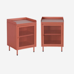 Sweeek - Set Of 2 Industrial Terracotta Metal Bedside Tables With 1 Mesh Door 40 X 37 X 585 Cm - Ohio