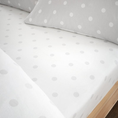 Catherine Lansfield Brushed Polka Dot Cotton King Fitted Sheet Grey - image 1