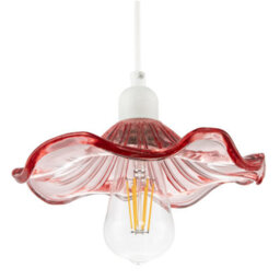 Happy Homewares Designer Ribbed Rose Pink Glass Pendant Shade With Wavy Ruffled Edge - thumbnail 4