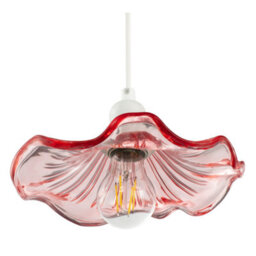 Happy Homewares Designer Ribbed Rose Pink Glass Pendant Shade With Wavy Ruffled Edge - thumbnail 5