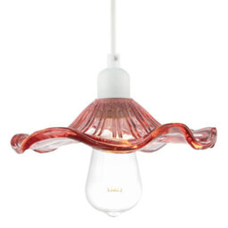 Happy Homewares Designer Ribbed Rose Pink Glass Pendant Shade With Wavy Ruffled Edge - thumbnail 2