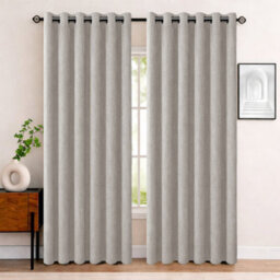 Bedlooms Beige Linen Curtain 100% Blackout Thermal Insulated Eyelet Curtain (Pair) 66 X 90 Inches With Tie Back Two