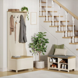 Vonhaus Shoe Storage Bench With Padded Seat, Cream Hallway Bench & 4 Open Storage Shelves For Entryway & Porch, Ash Hall - thumbnail 7