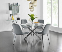 Furniturebox Uk Novara 120Cm Round Dining Table And 4 Grey Pesaro Silver Leg Chairs - thumbnail 1