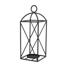 Living And Home Set Of 2 Black Openwork Iron Lantern Candle Holders Geometric Frame For Pillar Candles Table Decor - thumbnail 6