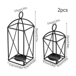 Living And Home Set Of 2 Black Openwork Iron Lantern Candle Holders Geometric Frame For Pillar Candles Table Decor - thumbnail 9