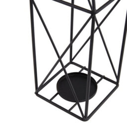 Living And Home Set Of 2 Black Openwork Iron Lantern Candle Holders Geometric Frame For Pillar Candles Table Decor - thumbnail 8