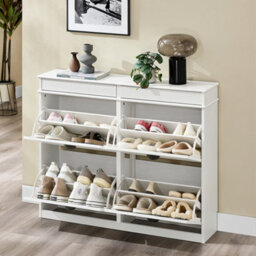 Sobuy Fsr79-Wg, Shoe Rack Cabinet With 4 Flip Drawers, Slim Shoe Storage Cabinet,white,w104.5Xd24Xh85 - thumbnail 6