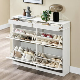 Sobuy Fsr79-Wg, Shoe Rack Cabinet With 4 Flip Drawers, Slim Shoe Storage Cabinet,white,w104.5Xd24Xh85 - thumbnail 5