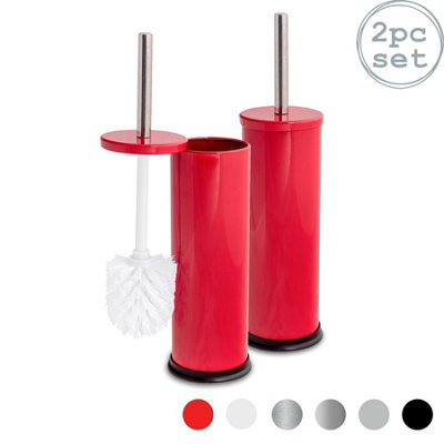 Harbour Housewares 2X Red Toilet Brushes With Holder - Round Brush With Non Slip Base Rust Resistant Toilet Cleaning Brush Set - image 1