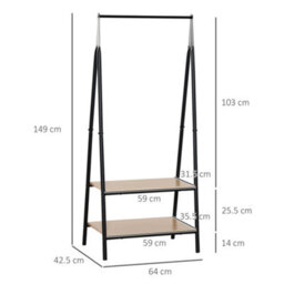 Homcom 2-Tier Garment Rack Storage Shelves Metal Coat Shoes Clothes Stand - thumbnail 3