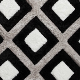 Black White Shaggy Modern Easy To Clean Geometric Rug For Dining Room -120Cm X 170Cm - thumbnail 2