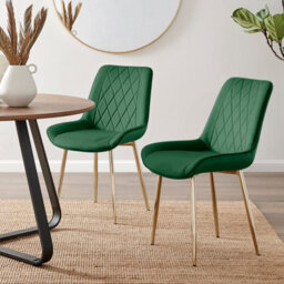 Furniturebox Set Of 2 Dining Chairs - Pesaro Modern Dining Chairs - Green Velvet Gold Leg Dining Chairs - Kitchen Dining Room Chairs