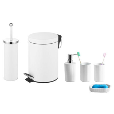 Innoteck Essentials 6Pc Bathroom Set White - 3L Bin, Toilet Brush, Soap Dispenser, Soap Dish, Toothbrush Holder, Tumbler. - image 1