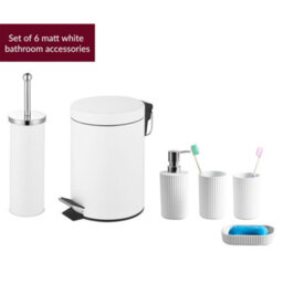 Innoteck Essentials 6Pc Bathroom Set White - 3L Bin, Toilet Brush, Soap Dispenser, Soap Dish, Toothbrush Holder, Tumbler. - thumbnail 2