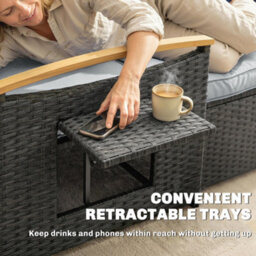 Outsunny Double Garden Rattan Daybed With Storage Ottoman, Dark Grey - thumbnail 9