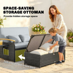 Outsunny Double Garden Rattan Daybed With Storage Ottoman, Dark Grey - thumbnail 8