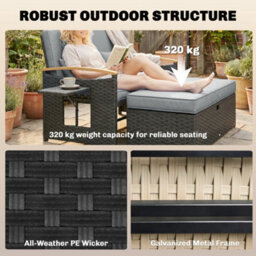 Outsunny Double Garden Rattan Daybed With Storage Ottoman, Dark Grey - thumbnail 7