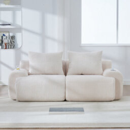 Btm Modular 2 Seater Corduroy Sofa, Configurable Sofa With Cup Holders  And Side Storage Pockets, Beige - thumbnail 9