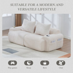 Btm Modular 2 Seater Corduroy Sofa, Configurable Sofa With Cup Holders  And Side Storage Pockets, Beige - thumbnail 7