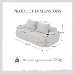 Btm Modular 2 Seater Corduroy Sofa, Configurable Sofa With Cup Holders  And Side Storage Pockets, Beige - thumbnail 2