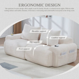 Btm Modular 2 Seater Corduroy Sofa, Configurable Sofa With Cup Holders  And Side Storage Pockets, Beige - thumbnail 5