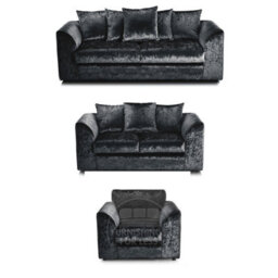 Furnishings For Less UK Crystal Crushed Velvet 3 Piece Sofa Set - 3 2 1  Black - Scatter Back