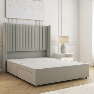 Bsspoke Manhattans Divan Bed Silver Plush Velvet 54Inch Headboard & No Mattress No Drawers In Single Small Double King 4Ft6 6Ft - image 1